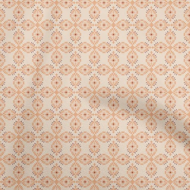 oneOone Rayon Light Beige Fabric Asian Block Print Traditional Sewing Craft Projects Fabric Prints By Yard 56 Inch Wide