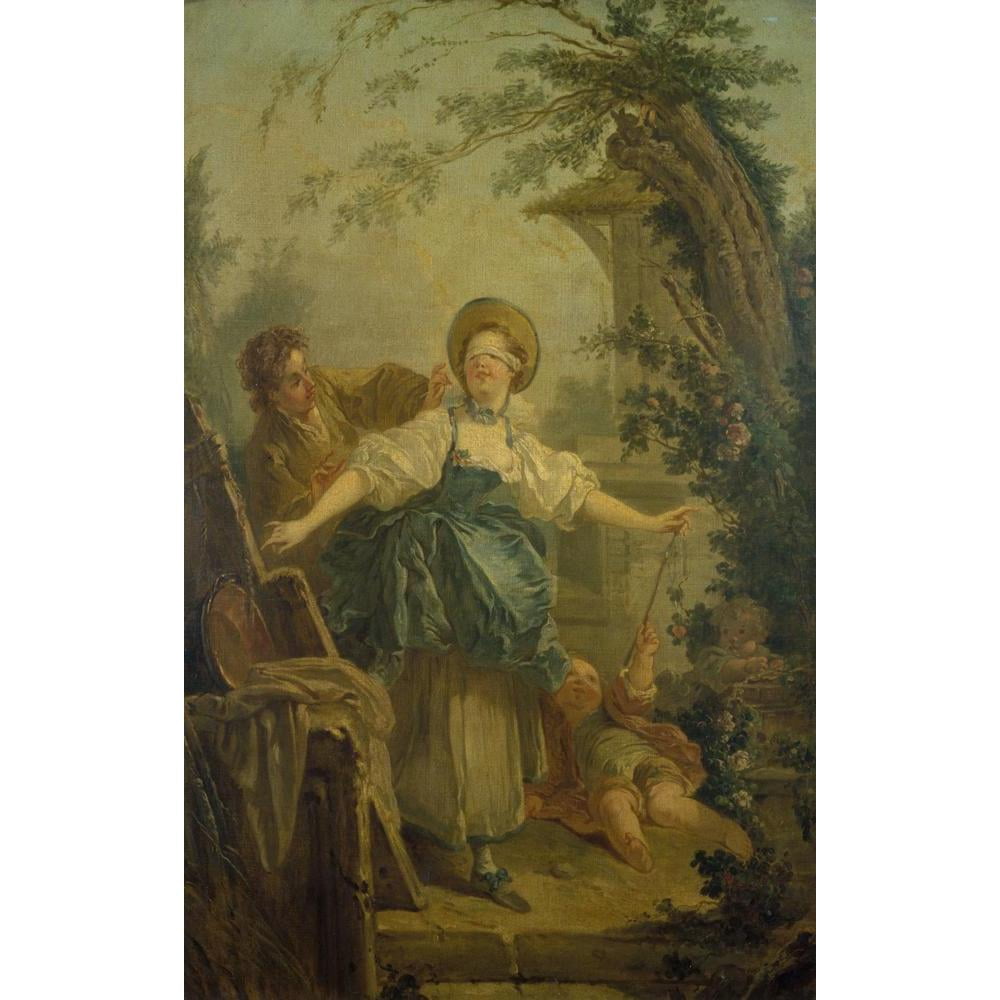 Jean-Honoré Fragonard 13x18 Black Modern Framed Museum Art Print Titled - The Colin-Maillard
