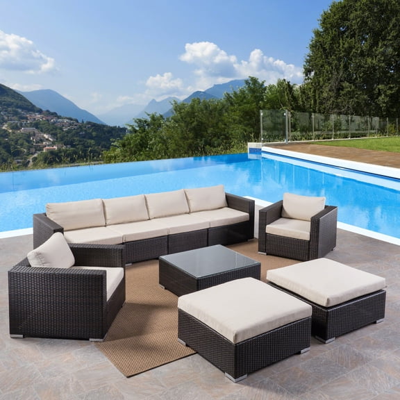 Santa Rosa 6 Seater Wicker Sectional with Aluminum Frame Multi Brown/Beige