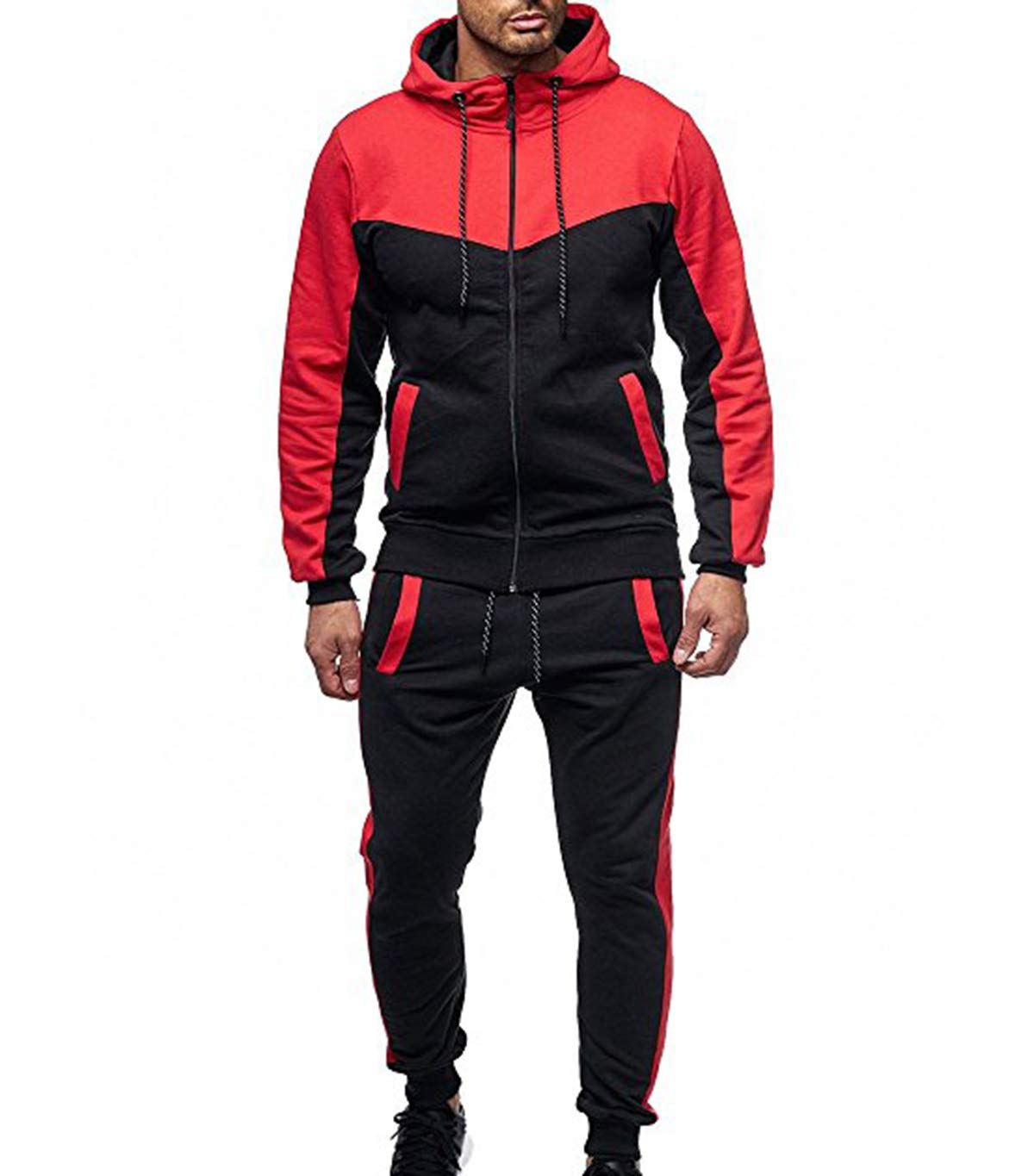 Men Hoodie Sweatshirt Sweatpants Slim Fit Warm Full Zip Two Piece Outfits Tracksuit  Sportswear
