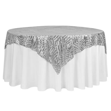 

1 Pc Geometric Glitz Art Deco Sequin Table Overlay Topper 72 X72 Square - Silver For Wedding Ceremonies & Receptions Bridal Showers Baby Showers Quinceaneras Anniversary Parties