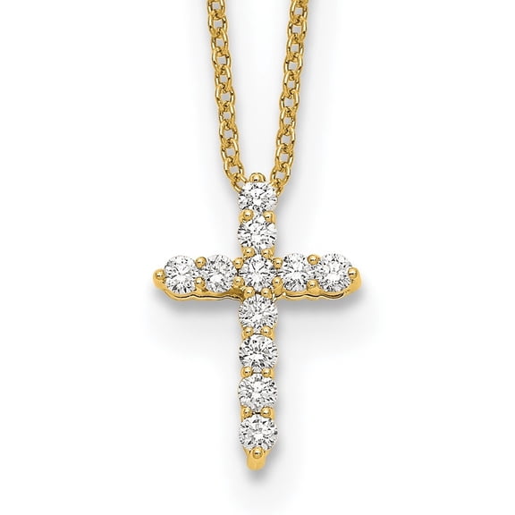 Auriga Fine Jewelry 14K Yellow Gold 1.7 mm Lab Grown Diamond Cross Necklace for Women 18"