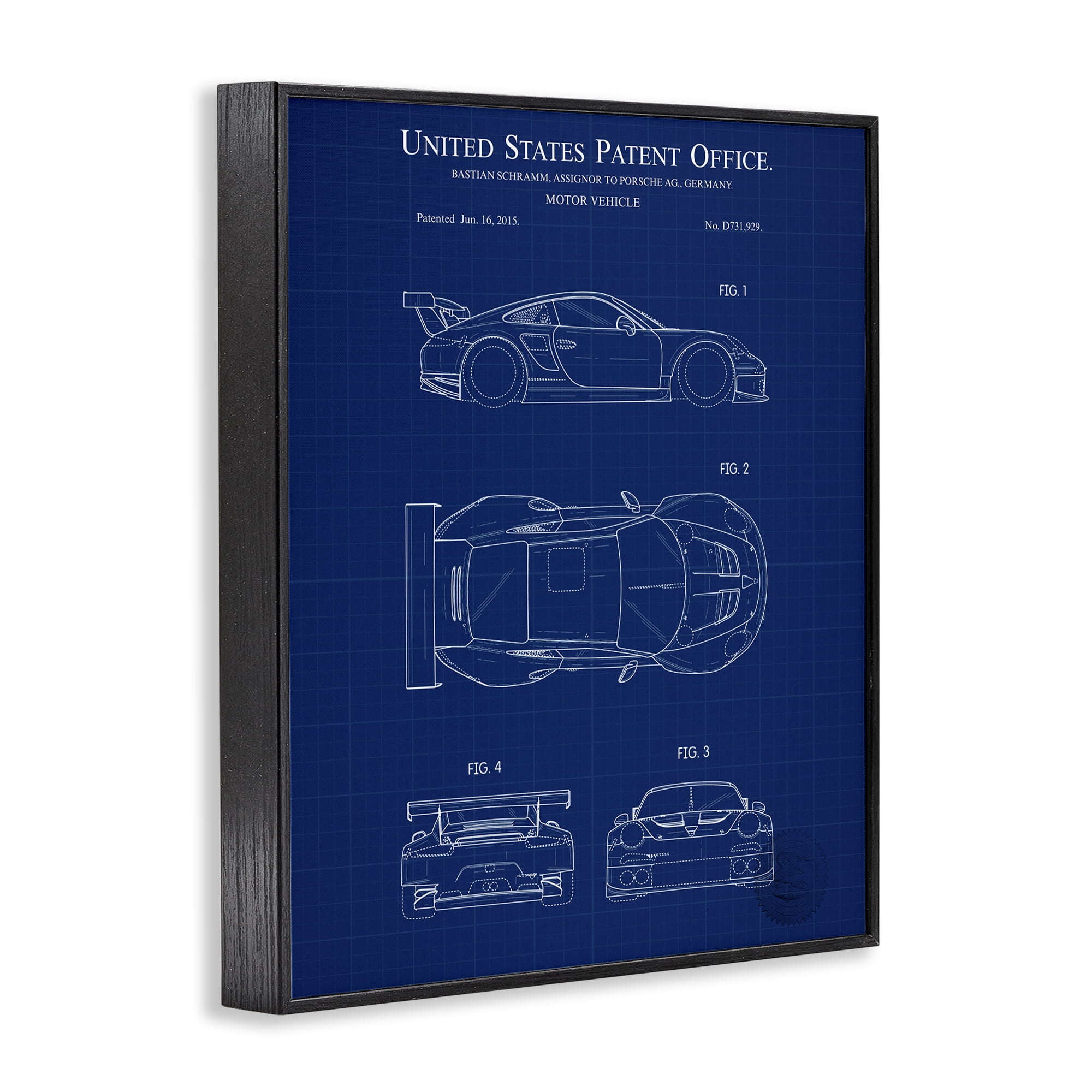 Stupell Industries Motor Vehicle Blueprint Transportation Painting Black Framed Art Print Wall Art, 16 x 20