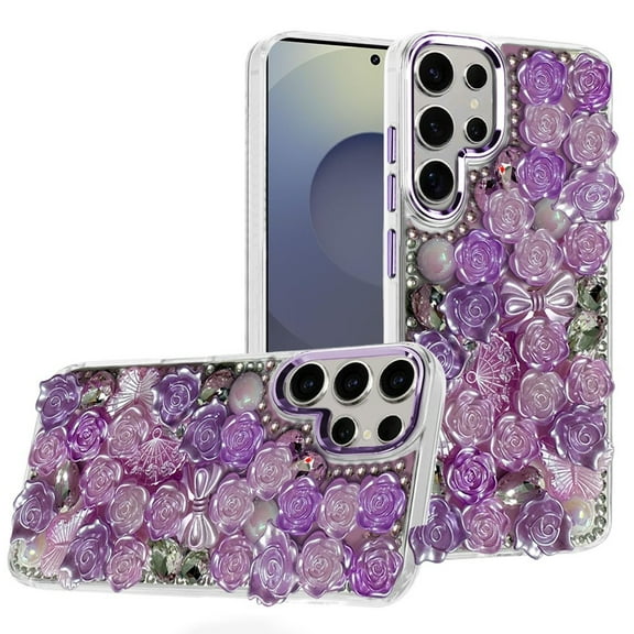 For Samsung s25 Ultra Muti-Color Floral Bling Stones Ornaments Case - Purple