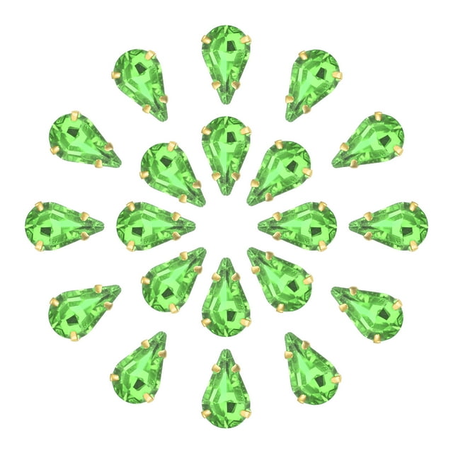 Unique Bargains 20Pack Teardrop Sew on Rhinestone - 8x5mm Glass Teardrop Crystal Rhinestones in Gold Prong Setting (Grass Green)