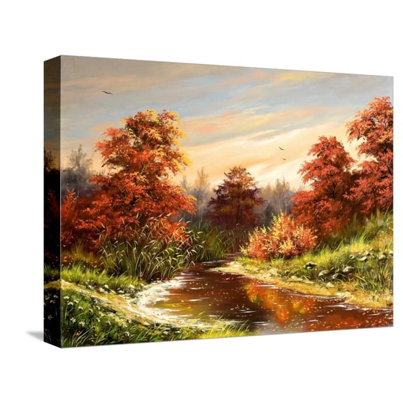 Art.com Autumn Landscape With The River Stretched Canvas Print Wall Art by balaikin2009, 16" x 12"