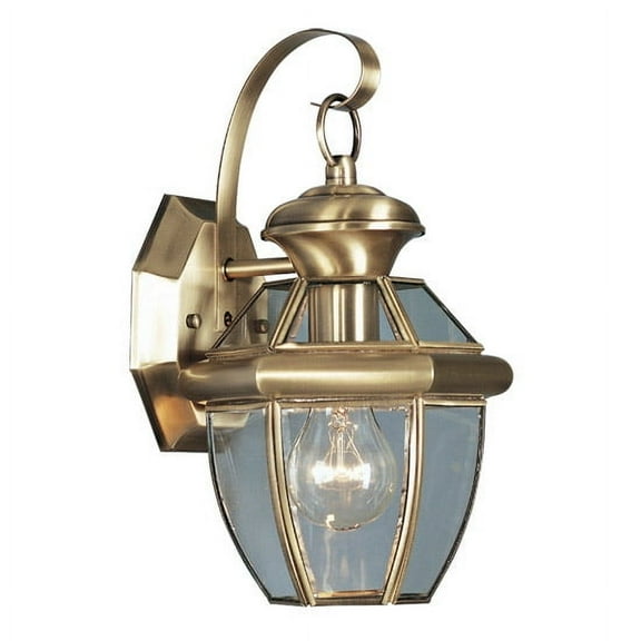 7 inch 1 Light Antique Brass Outdoor Wall Lantern Pendant Lighting Fixture with Clear Glass Panel Shade backed with Hand Crafted Solid Brass material for patio, front porch, entryway and more