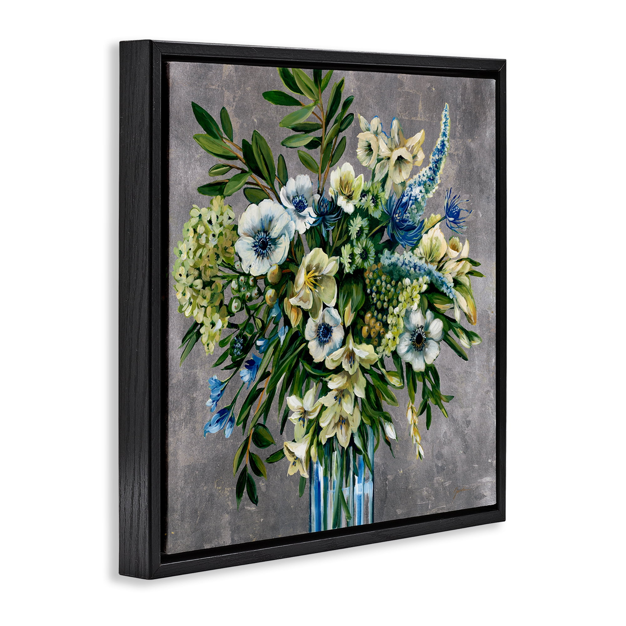 Stupell Industries Traditional Bouquet of Flowers Plants & Flowers Painting Black Floater Framed Canvas Art Print Wall Art, 18 x 18