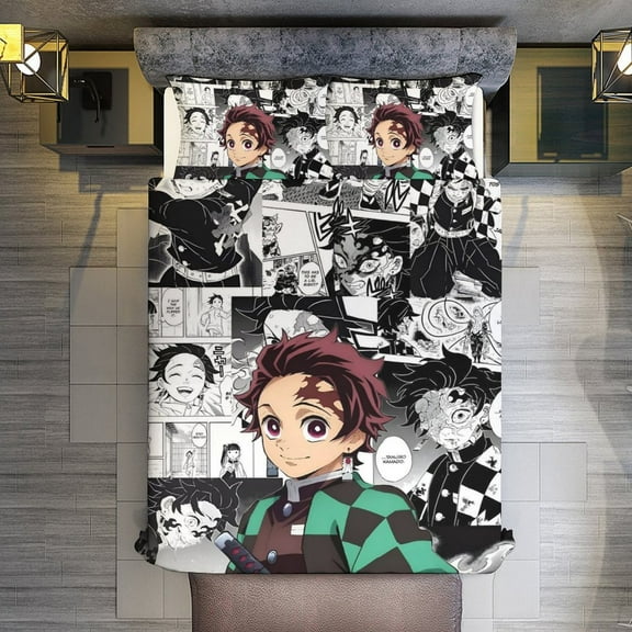 Demon Slayer 3-Piece Bedding Comforter Set Bed Cover Set Soft Warm Bedding for Bedroom, Home, Hotel 86"x70"