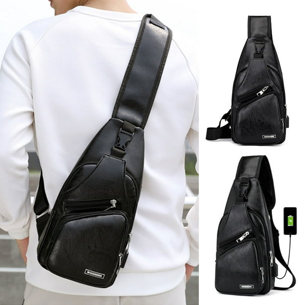 Men'S Leather Sling Bag, Eeekit Chest Shoulder Backpack, Water ...
