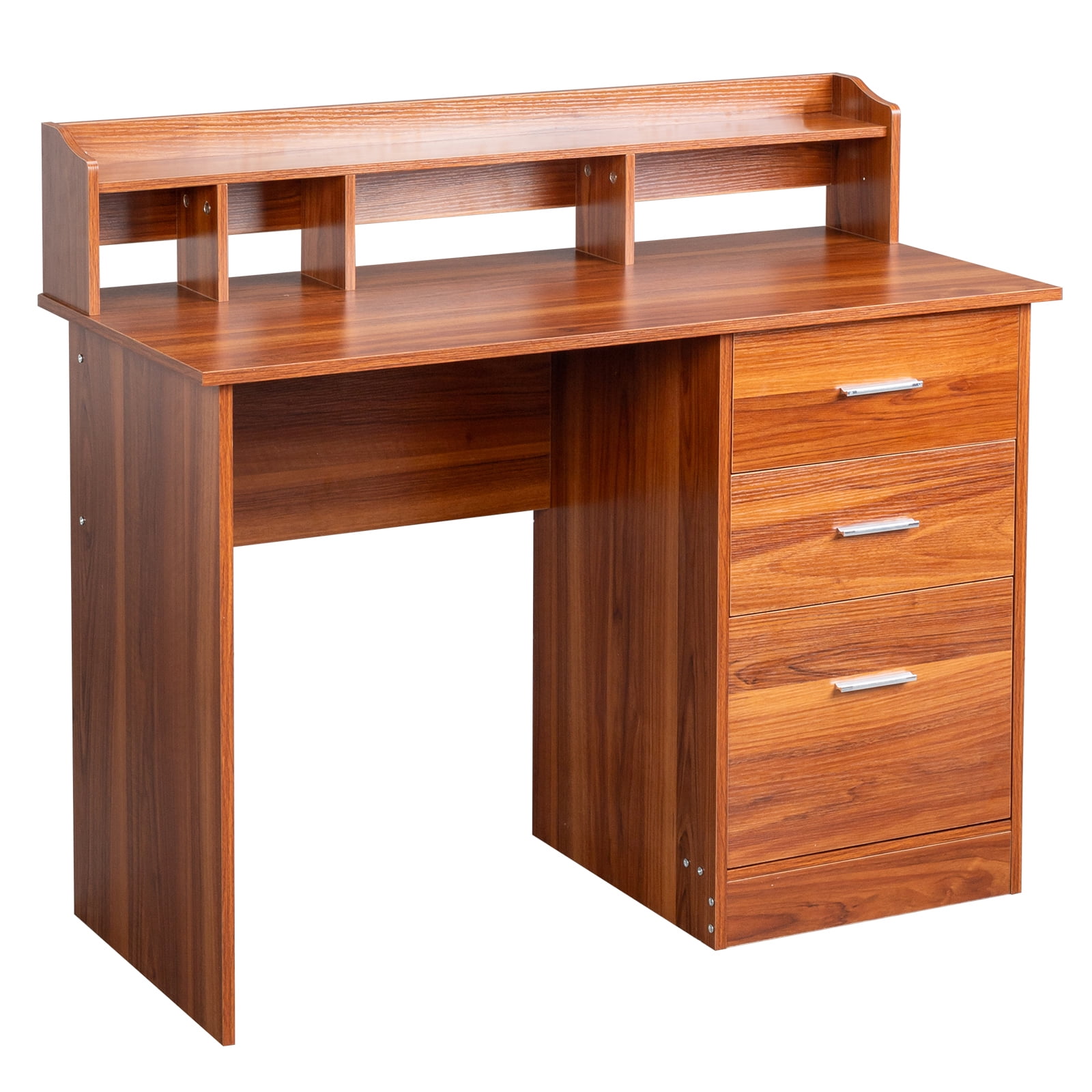 Ktaxon Wood Computer Desk Office Laptop PC Work Table, Writing Desk with 3 Drawers File Cabinet for Letter Size,Wulnut