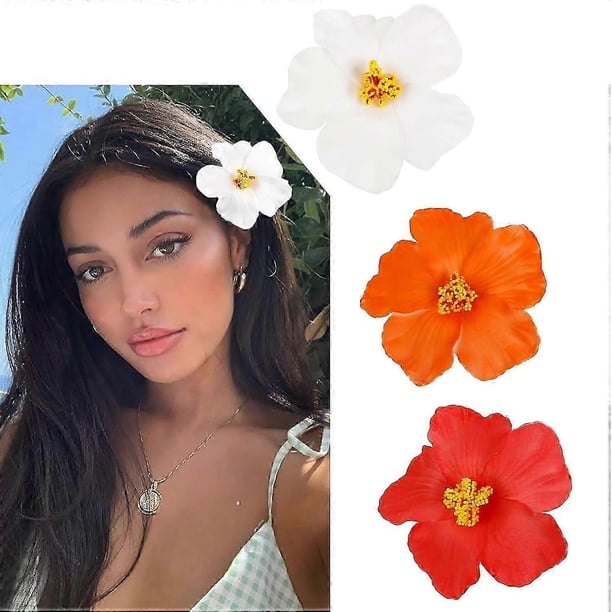 3pcs Hawaiian Flower Hair Clips for Women Girls, Plumeria Hibiscus Hair Clip, Artificial Flower Clips for Vacation Beach Party