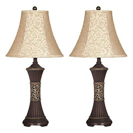 Signature Sueded Finish Ashley Furniture Signature Design - Mariana Resin Table Lamp - Traditional Bell Shades - Set of 2 - Bronze Finish ()