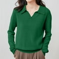 thumbnail image 6 of VISALY Polo Pullover Sweater Knitted Pullover Soft Touch Funnel Long Sleeve Soft Warm Cozy Polo Shirts Sweaters Cropped Sweater Pullover Sweater Lightweight Knit Loose Pullover Blackish Green XL, 6 of 8