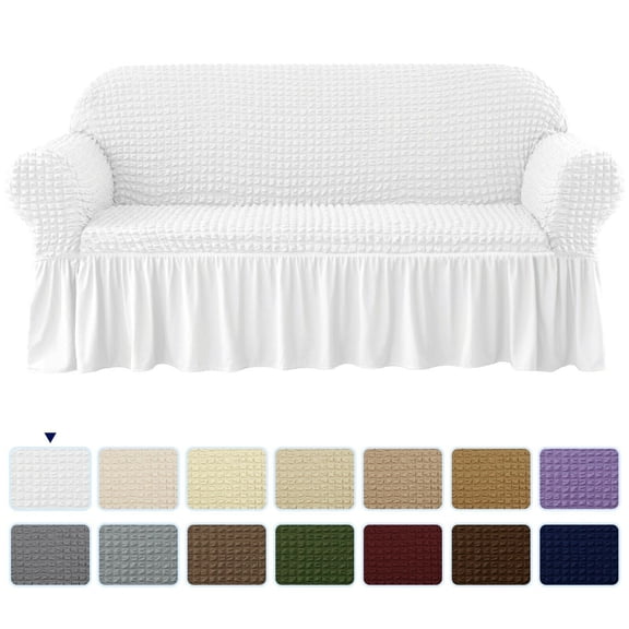Subrtex 1-Piece Seersucker Sofa Slipcover Skirt Stretch Couch Cover (Loveseat, White)