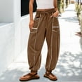thumbnail image 2 of ManxiVoo Women Casual Wide Leg Pants with Pockets Soft Lounge Drawstring Trousers for Daily Use S Size Brown, 2 of 6