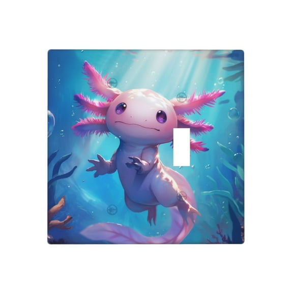 2-Gang 1 Blank 1 Toggle Wall Plate for Bedroom Room Bathroom Decorative, Kawaii Axolotl Prints Plate Covers, Electrical Receptacle Light Device Switch Cover