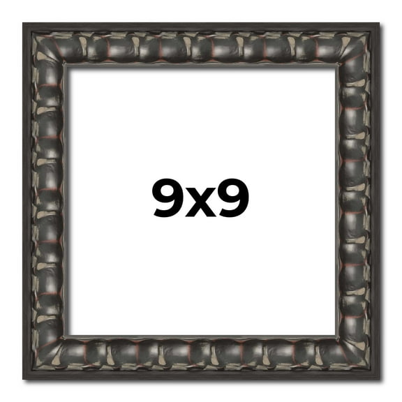 9x9 Frame Black-Brown Medieval Solid Wood Picture Frame | 1.5 Inch Moulding Width | Gotham Beveled