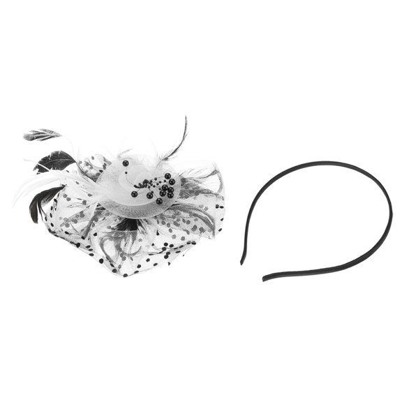 Uxcell Fascinators Hat Clip Set with Hairband and Short Floral Lace Gloves Tea Party Face Veil Hat Vintage Headwear Black/White