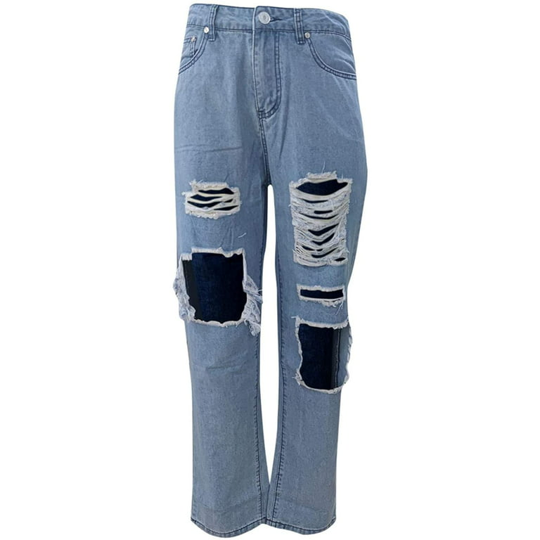 Viatabuna High Waisted Baggy Ripped Jeans for Teen Girls Women Straight Leg  Fashion Distressed Boyfriend Denim Pants