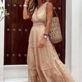 thumbnail image 1 of Vestido De Gasa Sin Mangas Vestido de lunares Vestido maxi de encaje estilo bohemio para fiesta de vacaciones (Color arena XL Ygjytge para Mujer Color arena T L, 1 of 8