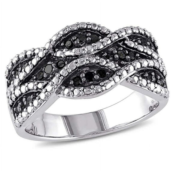 AMOUR 1/4 CT TW Black Diamond Double Twist Ring In Sterling Silver with Black Rhodium