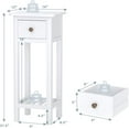thumbnail image 3 of SSyao Tall End Table Set of 2, Narrow Side Table with Drawer and Shelf, Acacia Wood Nightstand for Living Room, 2-Tier Bedside Table for Small Space, No Assembly, White, 3 of 9