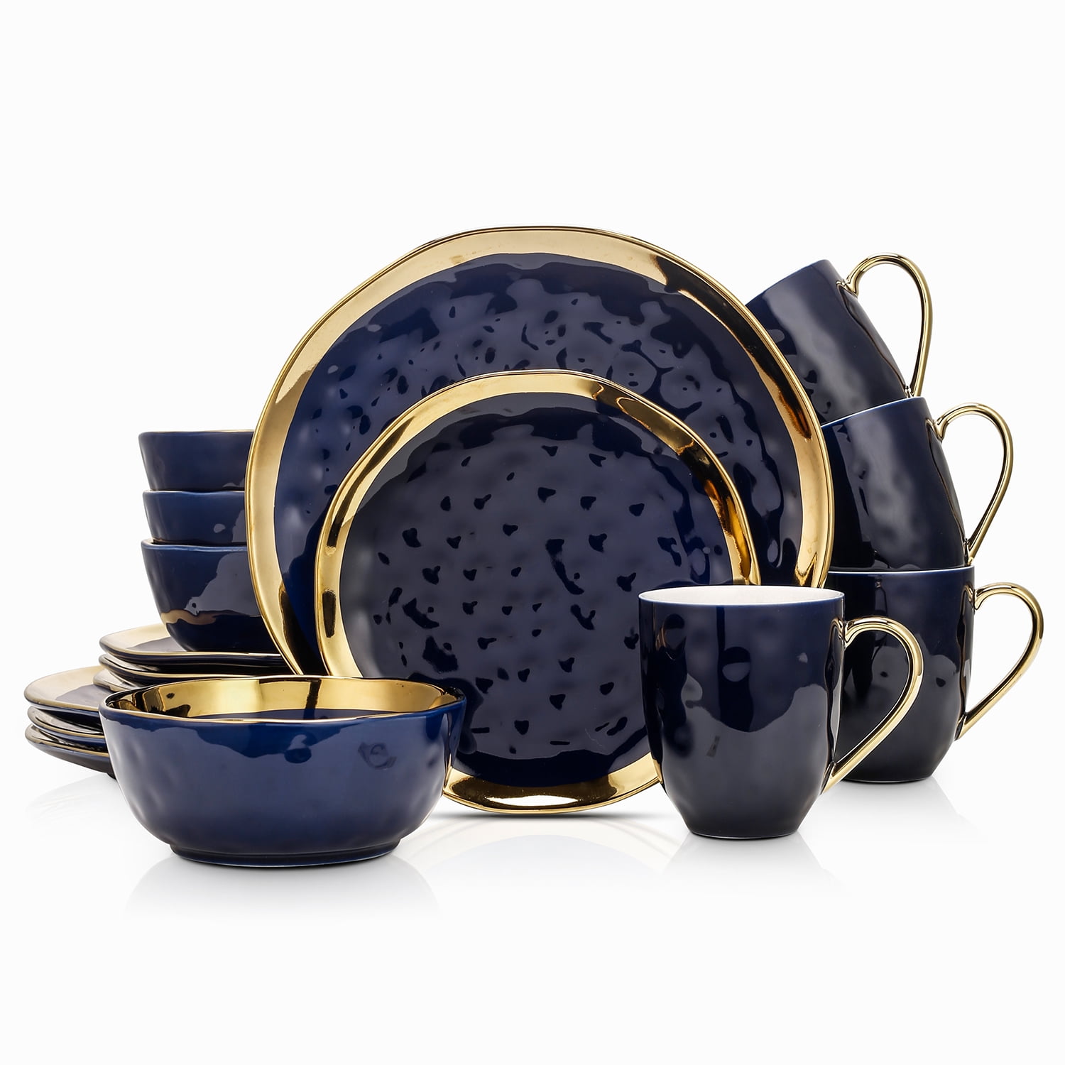Golden Ceramic Dinnerware Set Gold White BrylaneHome Medici 40-Pc