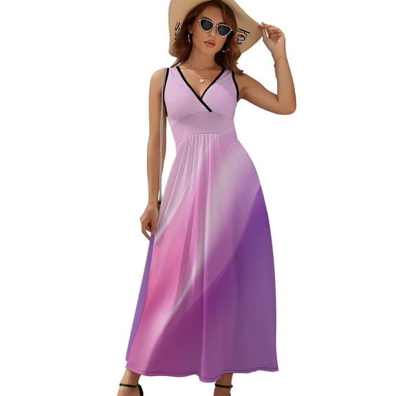 Purple Pink Modern Art Sleeveless Dress Dresses Women Summer Evening Dresses Ladies Bohemia Long Dresses