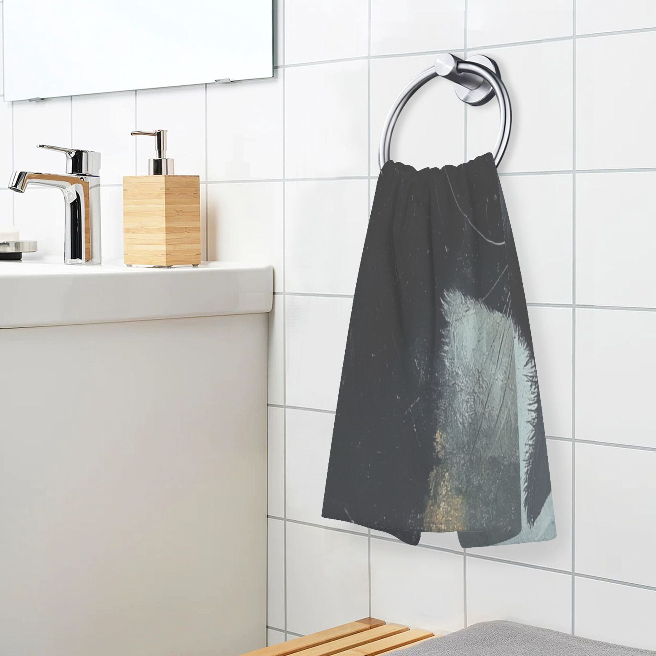 Cotton Towel Two-Piece 16x28 Inch One Sizex2 Face Towel Set Towel Set Cotton Hand Bath Towel Bathroom Beach Black Painting Cat