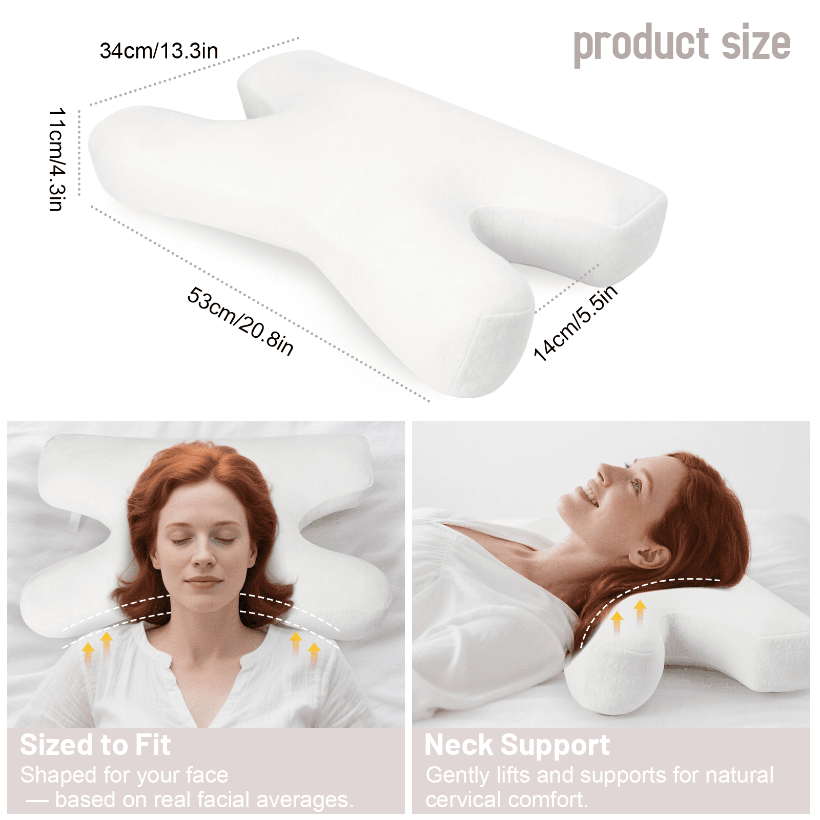 RoamReady Anti Wrinkle Side Sleeper Pillow, Adjustable Neck Support Pain Relief Beauty Pillow for Adults, White