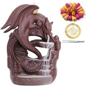 INONE Ceramic Dragon Incense Burner with 100 Cones, Waterfall Backflow Incense Holder, Aromatherapy Ornament, Zen Decor, Home Decor, Room Decor