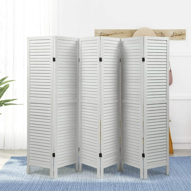 6 Panel Room Dividers for Home Office, 5.6 Ft Tall Wood Louvered Room