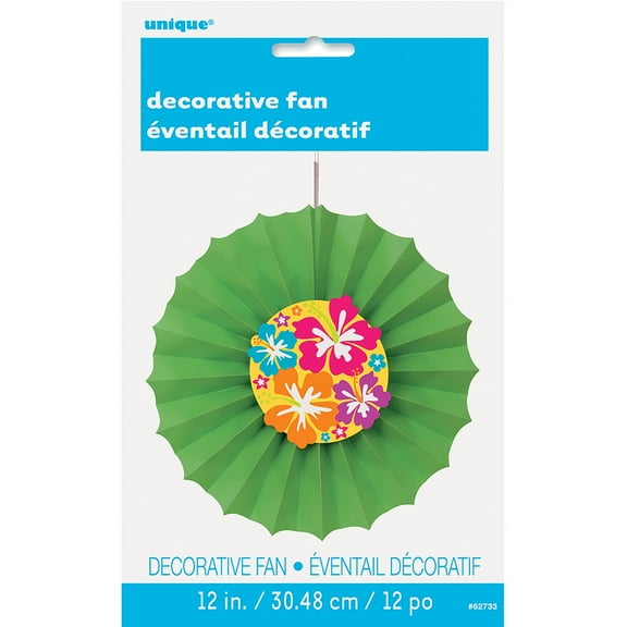 12" Hibiscus Tissue Paper Decorative Fan