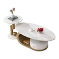 thumbnail image 2 of GZXS Nesting Coffee Table Set of 2, 47.24" Oval Center Tea Table and 19.69" Round Side Nightstand Set w/ White Faux Marble Top and Gold Metal Frame, Living Room Accent Furniture, 2 of 8