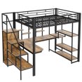 thumbnail image 6 of Euroco Modern Metal Full Size Loft Bed with Wardrobe, Desk and Storage Shelves for Kids Teens, Black, 6 of 15