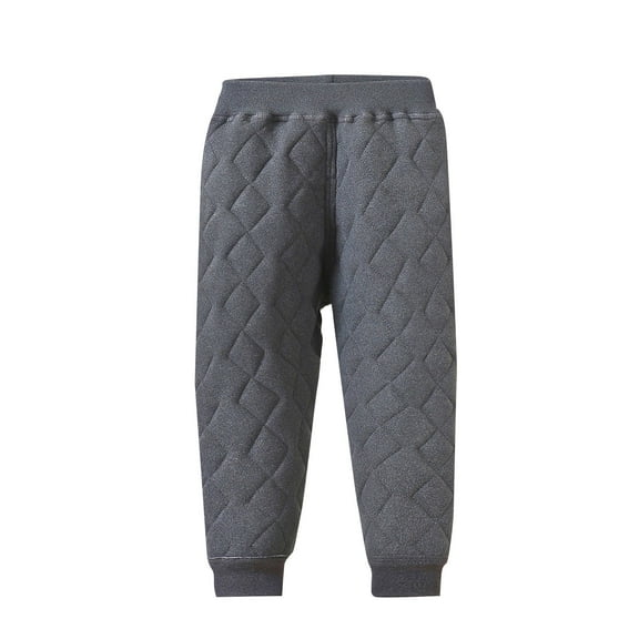 SERTG Girls' Winter Solid Color Pants Soft Lattice Pattern Thick Pants with Elastic Waist and Leg Beating Pants for Children 1-15 Years(Dark Gray,6-7 Years)