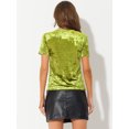 thumbnail image 4 of Disfraz de Halloween Camiseta Terciopelo Sólida Casual De Manga Corta Con Cuello Redondo Para Mujer verde mostaza S, 4 of 5