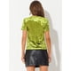 thumbnail image 4 of Disfraz de Halloween Camiseta Terciopelo Sólida Casual De Manga Corta Con Cuello Redondo Para Mujer verde mostaza S, 4 of 5
