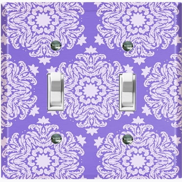 Metal Light Switch Plate Outlet Cover (Damask Snow Flake Purple Pattern - Double Toggle)