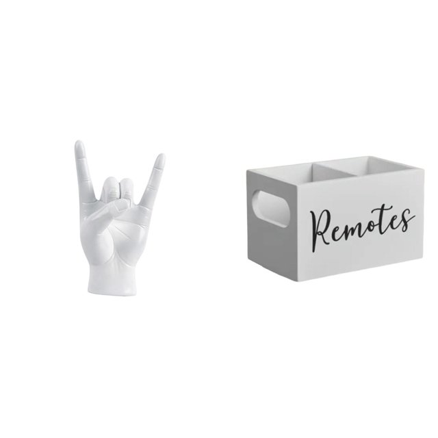 Estatua del gesto de la roca,Figuras de estatuas de dedos con gestos de música rock,Organizador de almacenamiento de escritorio,Soporte de madera para mando a distancia,Organizador remoto con