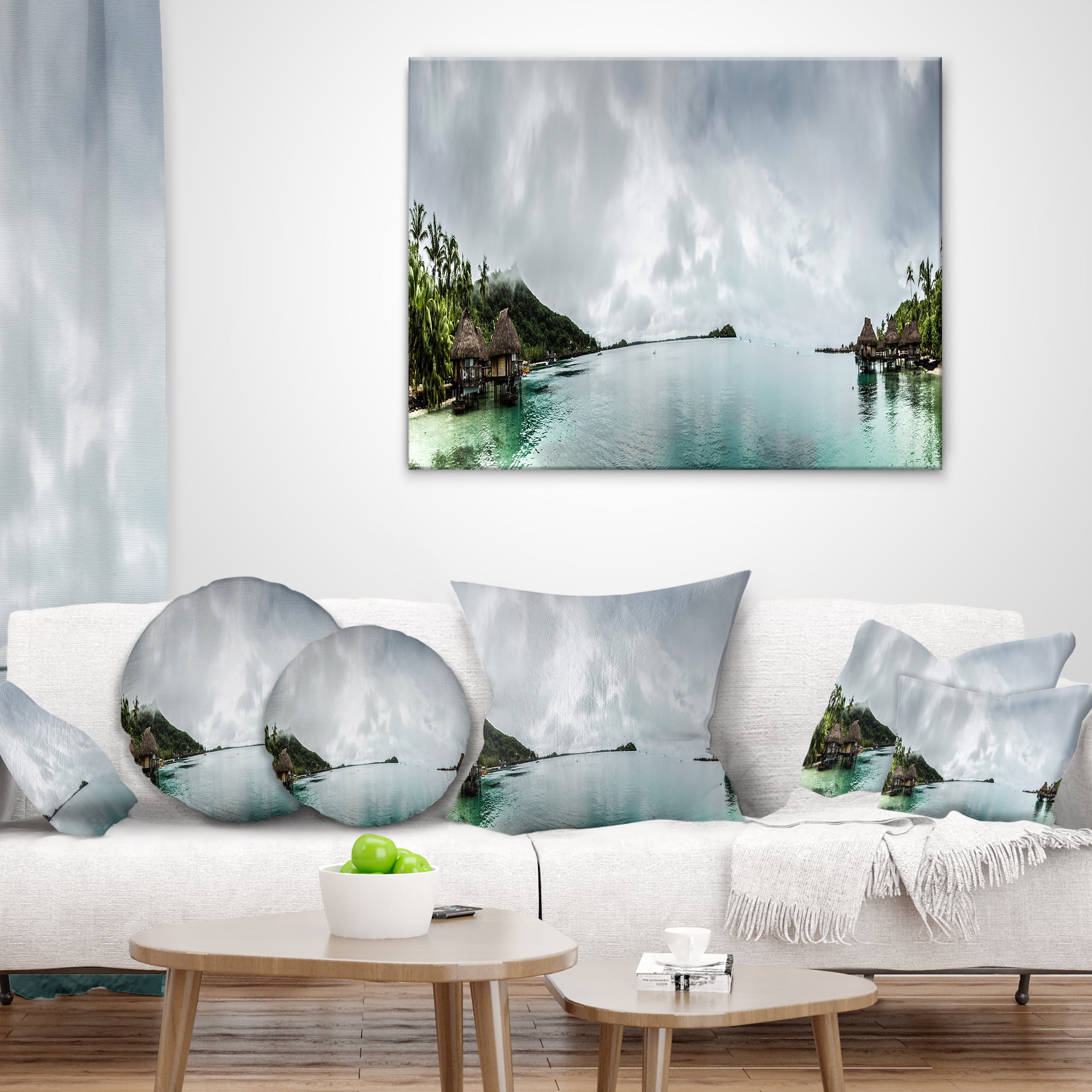 Designart Amazing Bora Bora Panoramic View - Seascape Throw Pillow - 12x20