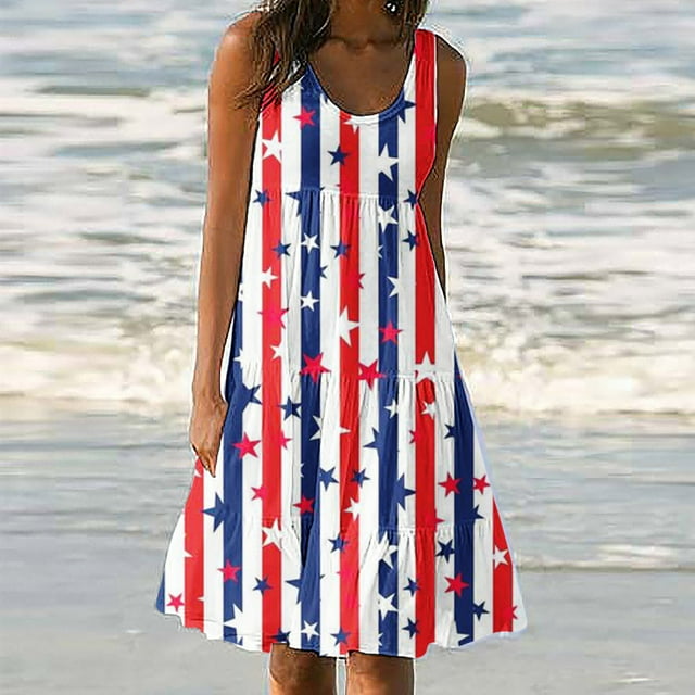 Mefallenssiah Mode Femmes Vacances Été Casual Impression Sans Manches Partie Plage Robe en Vrac