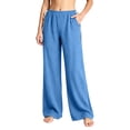 thumbnail image 2 of ClodeEU Women's Elastic High Waist Tassel Drawstring Wide Leg Pants, Casual Loose Trousers with Pockets Blue,Women's Plus L, 2 of 6