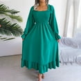 thumbnail image 2 of HAiming Square Neck Maxi Dress for Womens Fall Casual Solid Color Puffy Long Flare Sleeve Flowy Ruffled Hem Long Dress, 2 of 7