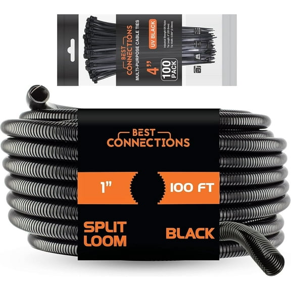 New American Terminal 100' Feet 1" Black Split Loom Wire Flexible Tubing Wire Cover Audio