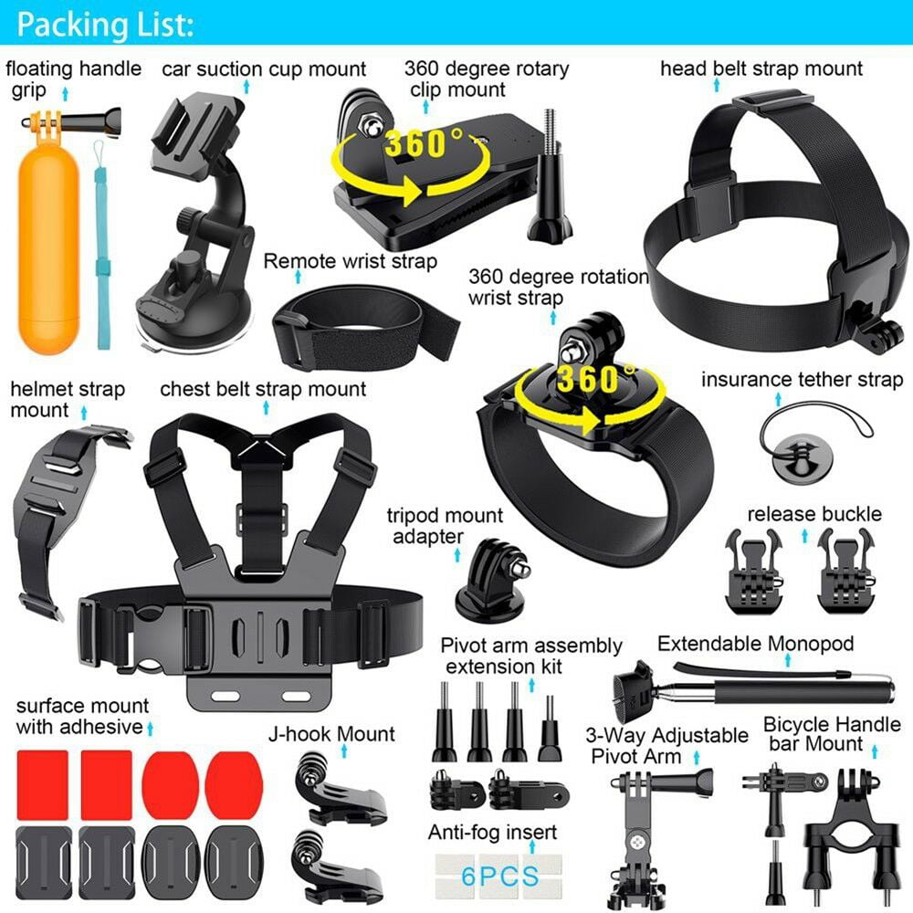 62PC GoPro Accessories Action Camera Accessory Kit Chest Strap Head Outdoor UK 