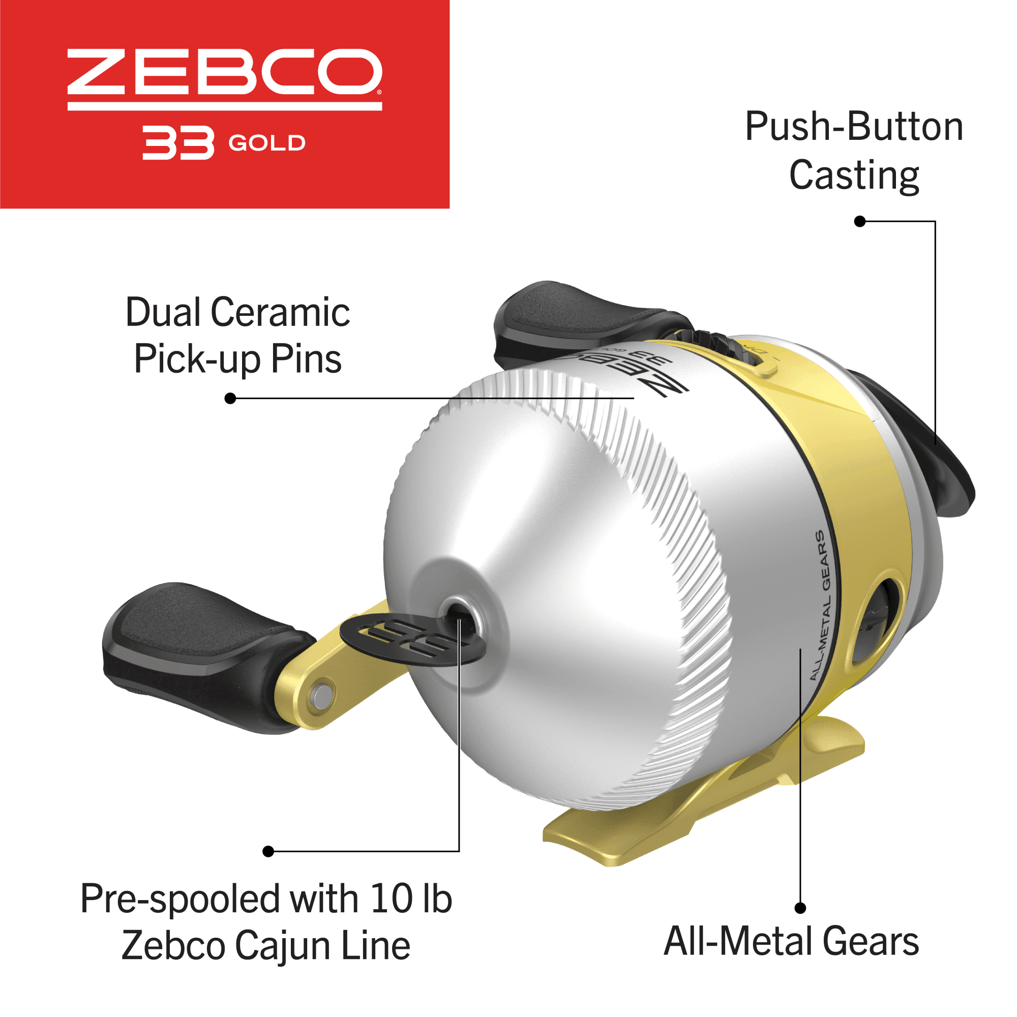 Zebco 33 Gold Spincast Fishing Reel, Size 30 Reel, Changeable