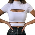 thumbnail image 2 of Babysbule Womens Summer Top Women Solid Color Hollow Out Sexy Short Sleeve T Shirt Casual Streetwear, 2 of 5