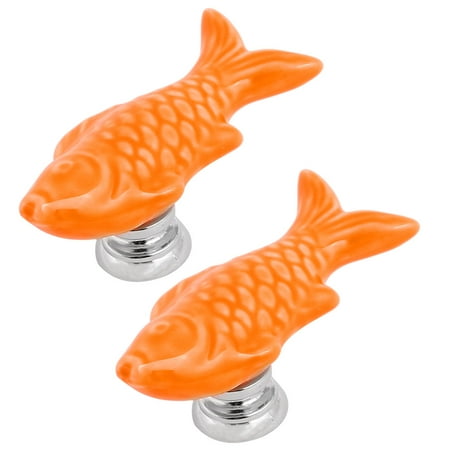 - Cabinet Wardrobe Drawer Door Pull Fish Design Ceramic Knobs Orange 2pcs